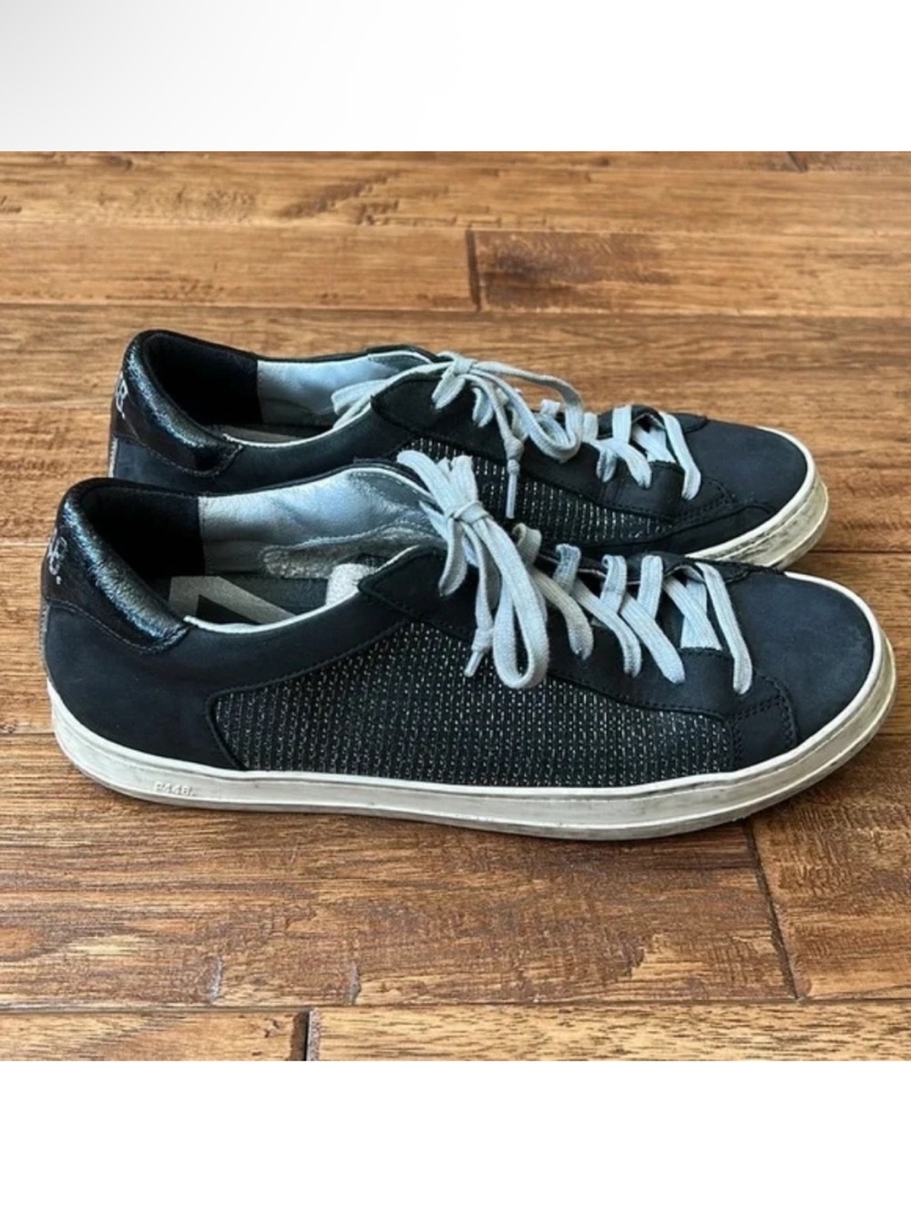 P448 John Sneakers Black Glitter Metallic Low Top Shoes Size 40 / US 9 - 9.5